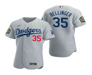 Men Los Angeles Dodgers #35 Cody Bellinger Gray 2020 World Series Authentic Flex Nike Jersey